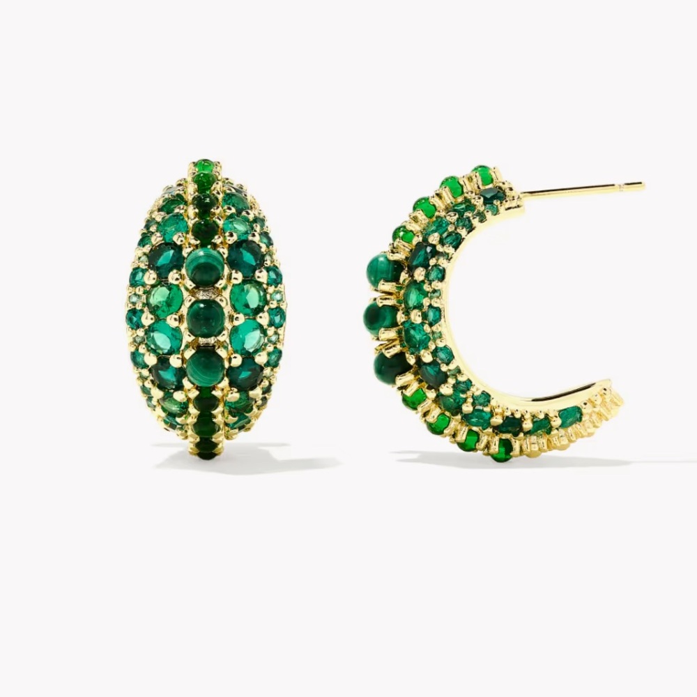 NWT Kendra Scott Krista Gold Hoop Earrings in Green Mix - Picture 2 of 8